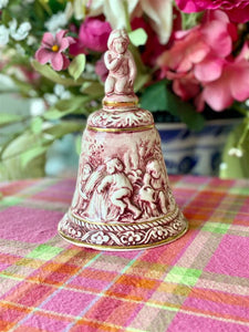 vintage compadimonte pink and white bell with children/angels