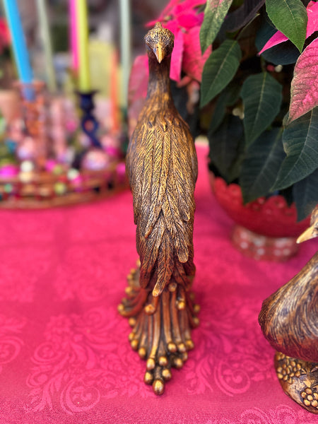Vintage Peacock figurines, Gold Resin, Pair