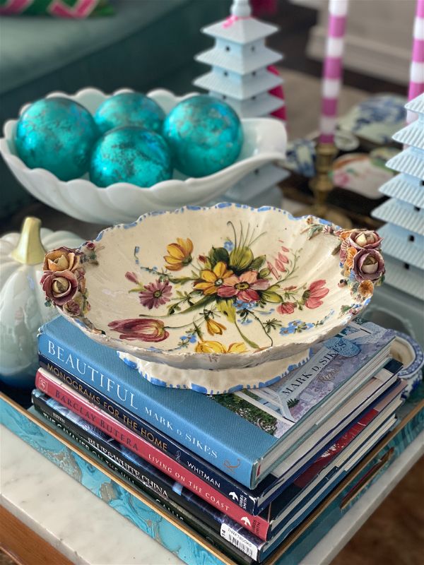 Antique Italian Hand painted Floral Compodimonte Bowl