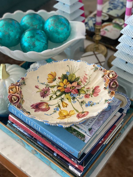 Antique Italian Hand painted Floral Compodimonte Bowl