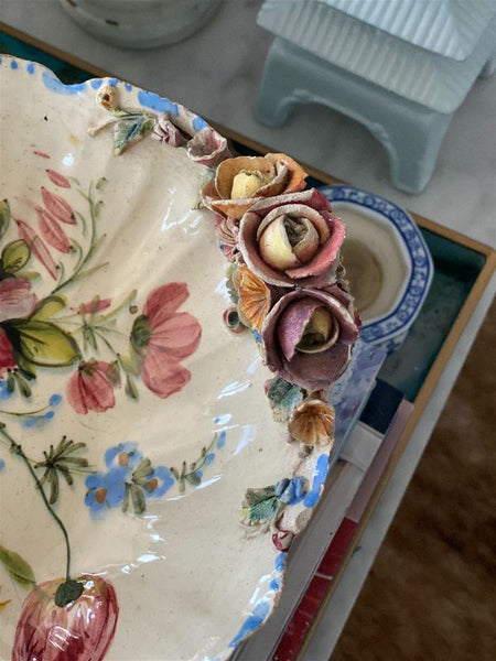 Antique Italian Hand painted Floral Compodimonte Bowl