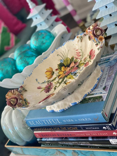 Antique Italian Hand painted Floral Compodimonte Bowl