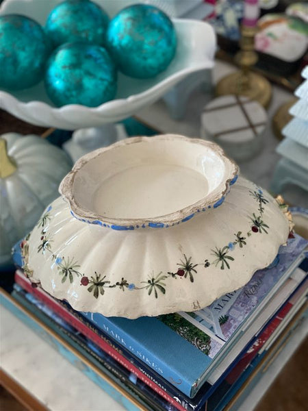 Antique Italian Hand painted Floral Compodimonte Bowl