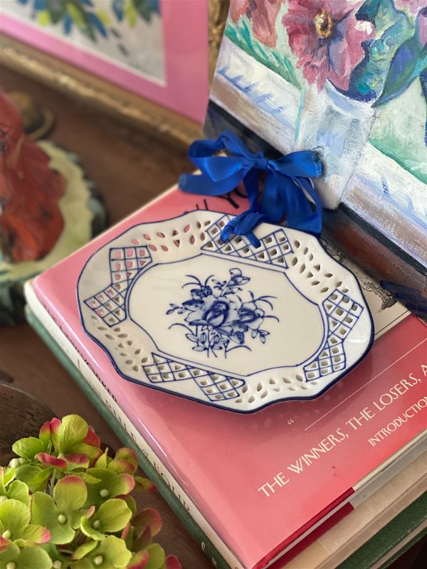 Vintage Reticulated Blue and White Floral Wall Plate