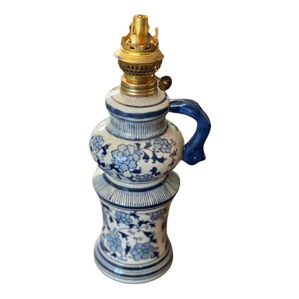Vintage Blue & White Ceramic oil lamp