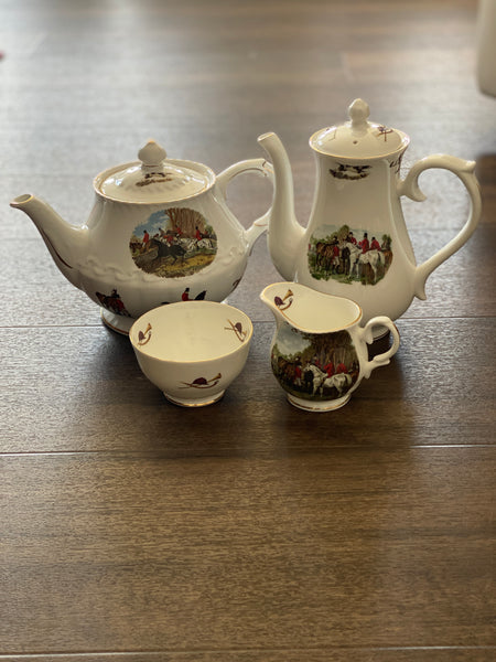 Vintage Crown Victorian Staffordshire Hunt scene tea set