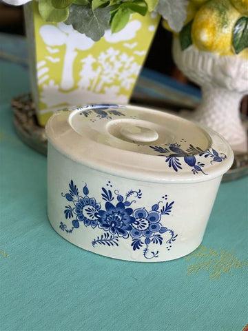 Antique Casserole Dish, Blue & White, Chinoiserie
