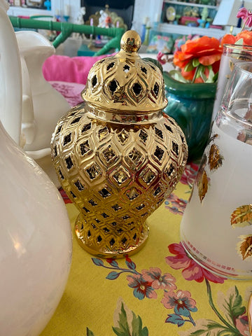 Ginger Jar Topiary, Gold with Diamond Pattern, New