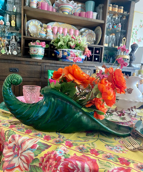 Vintage Cornucopia, Green Ceramic