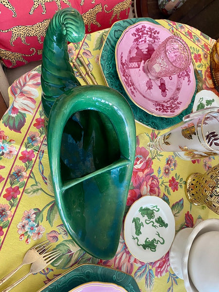 Vintage Cornucopia, Green Ceramic