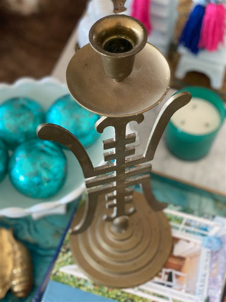 Vintage Brass candle holder with an Asian motif