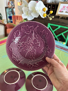 Vintage Salad Plates - Set of 5 Bordallo Pinheiro Majolica Grapevine, Purple