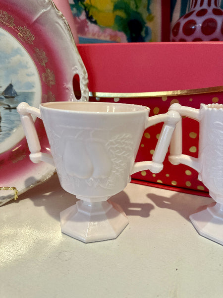 Vintage Sugar and Creamer, 1940s Jeannette Shell Milk Glass, Pink