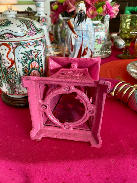 Vintage Pink Pagoda Tea Light - Wrought Iron