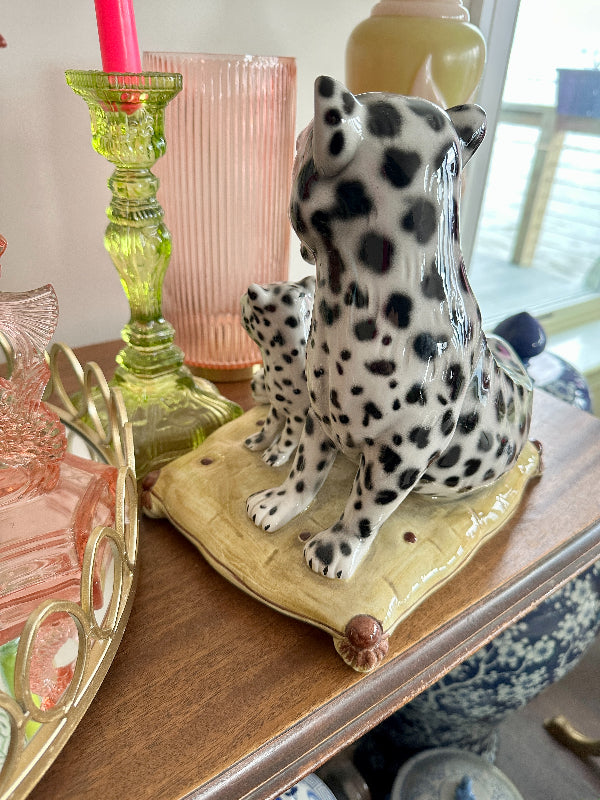Vintage Leopard Statue, Figurine, Snow Leopards on Pillow, Fine Cerami –  The House of Hanbury