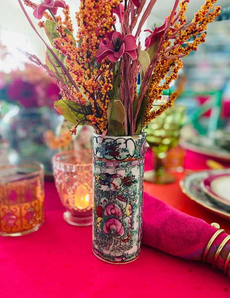 Vintage Cylinder Vase - Famille Rose Medallion
