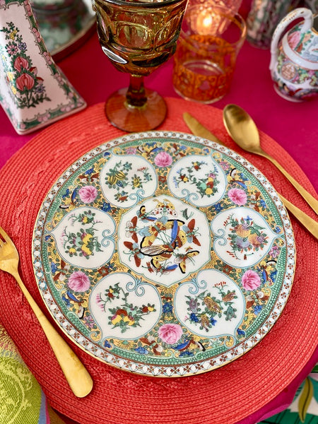 Vintage Dinner Plate - Chinoiserie Famille Rose and Butterflies Pattern