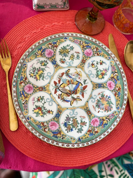 Vintage Dinner Plate - Chinoiserie Famille Rose and Butterflies Pattern