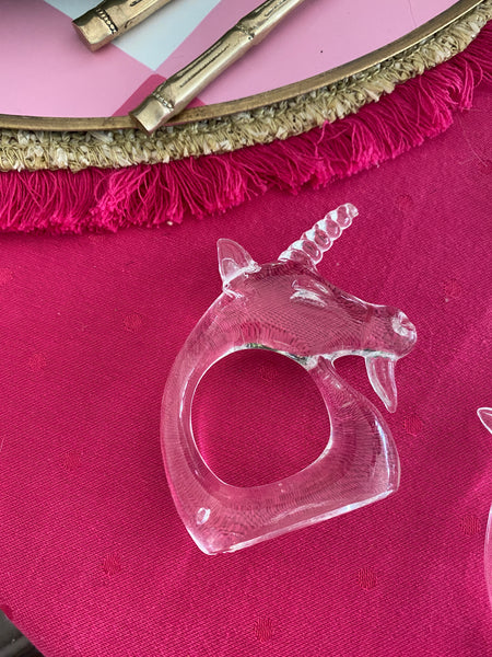 Vintage Lucite Unicorn Napkin Rings set of 4