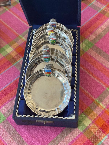 Vintage Set of Silverplate Canadian Butter Pat Plates in velvet box