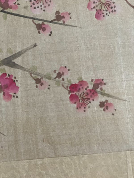Weber Silk Hand Painted Bamboo Framed Bird and Floral Art, Signed