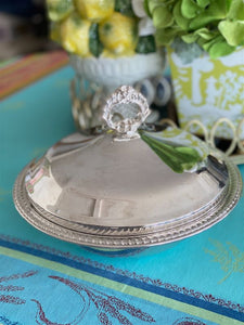 Silverplate casserole serving dish with lid and pyrex bowl insert