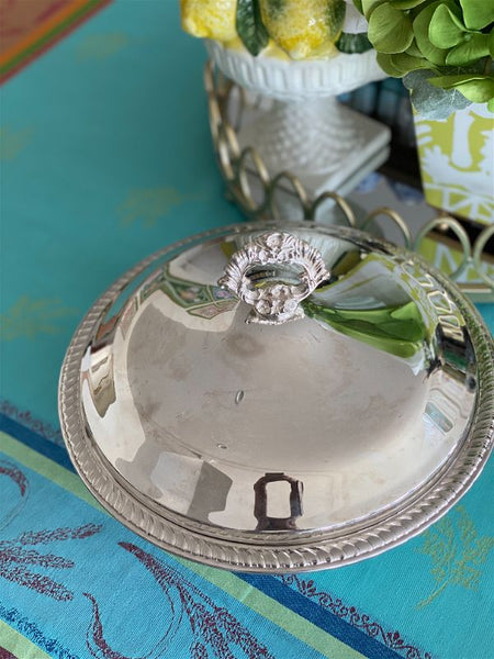 Silverplate casserole serving dish with lid and pyrex bowl insert