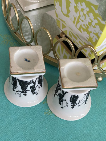 Vintage Black and White candle holders with Gold trim