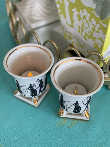 Vintage Black and White candle holders with Gold trim
