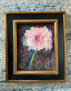 Grandmillennial Vintage Oil Painting of a Pink Lily Framed in Black and Gold