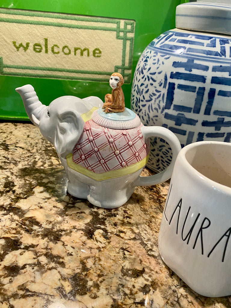 Super Cute Vintage Porcelain Single Serving Elephant Tea Pot