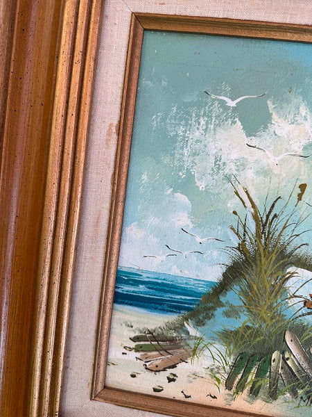 Vintage Oil Painting Lighthouse on the Dunes Signed, Framed Art