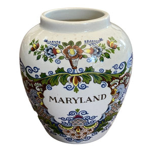 DELFT tobacco jar with Maryland state name