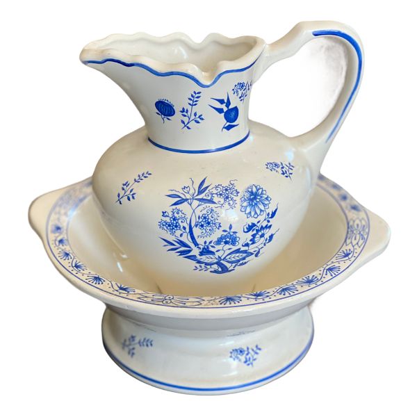 Blue and White pitcher and wash basin
