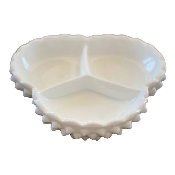 Milk glass divided hobnail dish vintage