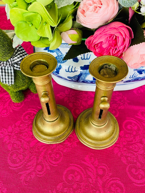 Pair Antique Brass Courting Candlesticks, Circa 1850 – The House