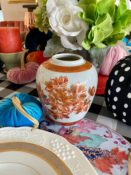 Vintage Ginger Jar Vase (no lid) L J Japan, White, Orange, Gold Floral Design