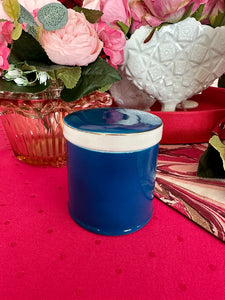 Vintage Lidded Jar, Cylinder, Cobalt Blue and White, Porcelain, Gold Trim, Japan