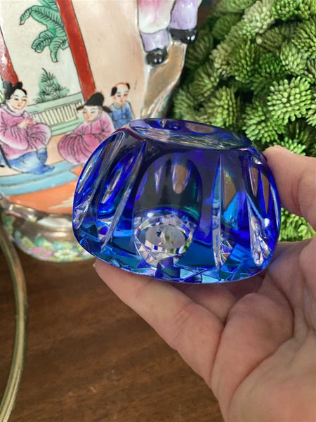 Vintage Blue & clear crystal faceted paperweight - Queen of England