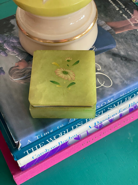 Antique/Vintage Green onyx hand painted trinket box