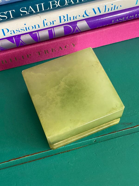 Antique/Vintage Green onyx hand painted trinket box