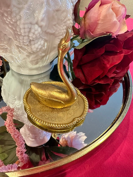 Vintage Ring Holder - Swan Shape, Gold Metal