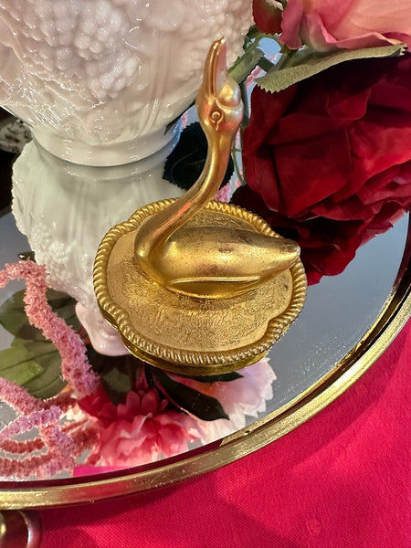 Vintage Ring Holder - Swan Shape, Gold Metal