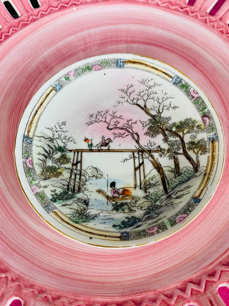 Rose Medallion Teacup and Saucer Hand Painted Stamped Japan on Bottom