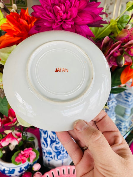 Rose Medallion Teacup and Saucer Hand Painted Stamped Japan on Bottom