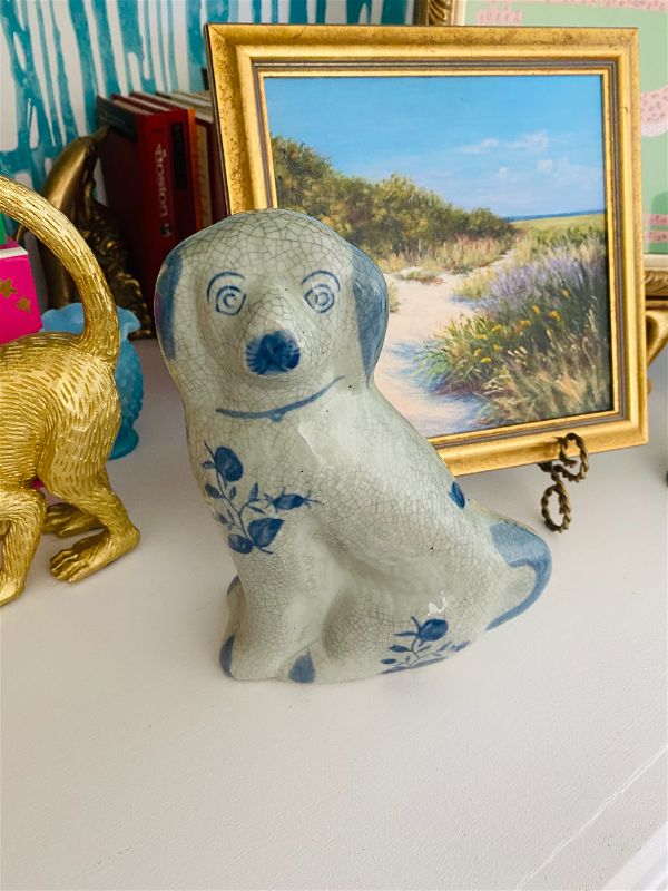 Chinoiserie Blue & White Staffordshire Dogs Dish Towel