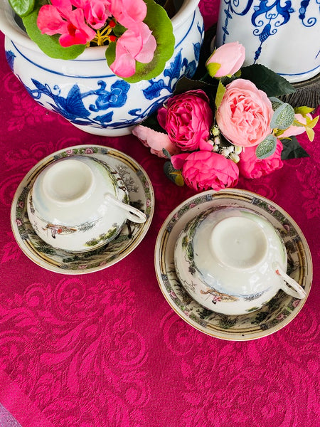 Rose Medallion Teacup and Saucer Hand Painted Stamped Japan on Bottom