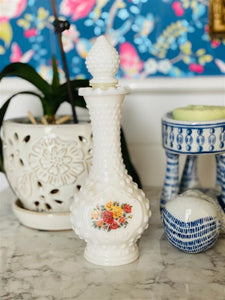 Milk glass hobnail floral perfume bottle/ decanter