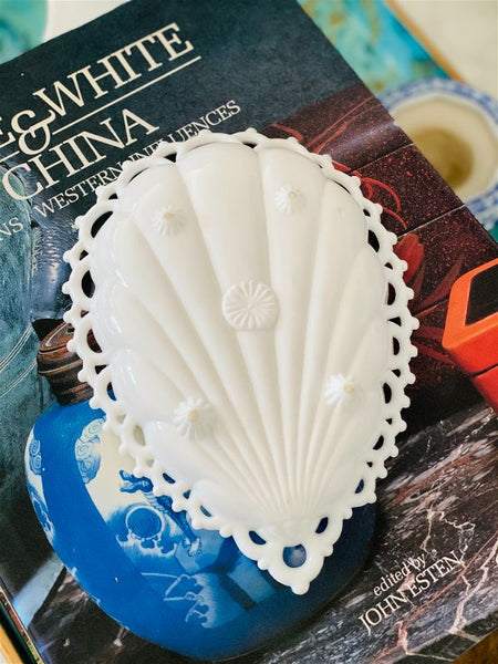 Milk glass lace edged dish