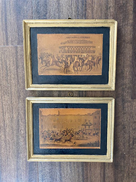 Pair of Borghese lithographs on wooden plaques